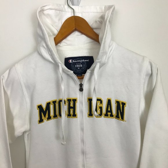 Champion Tops - Champion White University of Michigan Zip Hoodie M